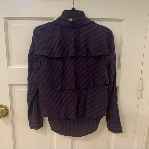 Anthropologie AMO Womens Ruffled Prep Shirt Striped Academia Size Medium FLAWED - Picture 8 of 13
